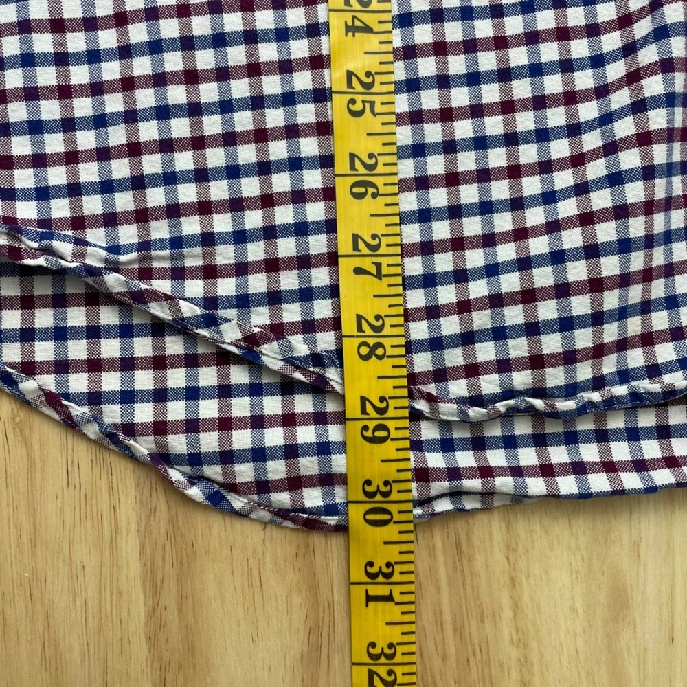 Ralph Lauren Mens Gingham Button Down Shirt Large Navy Blue Burgundy Cotton‎ L/G